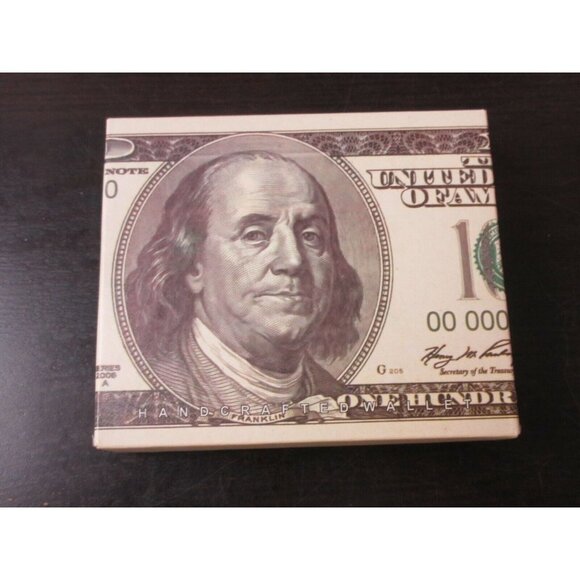COPY - Old Dollar Bill Print Bi-Fold Vegan Leather Men's Wallet Benjamin Giftbo… - Picture 3 of 6